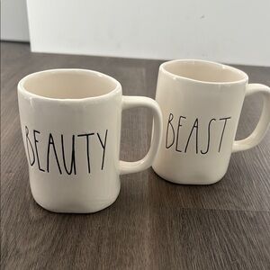 Rae Dunn Beauty and Beast White Mugs